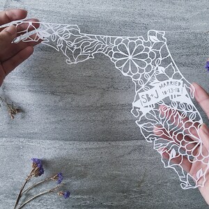 Wedding Papercut, Custom Valentine's Day Gift, Personalized Papercut Map, State Map Paper Art, Wedding Guestbook Alternative, State Cut-out image 7