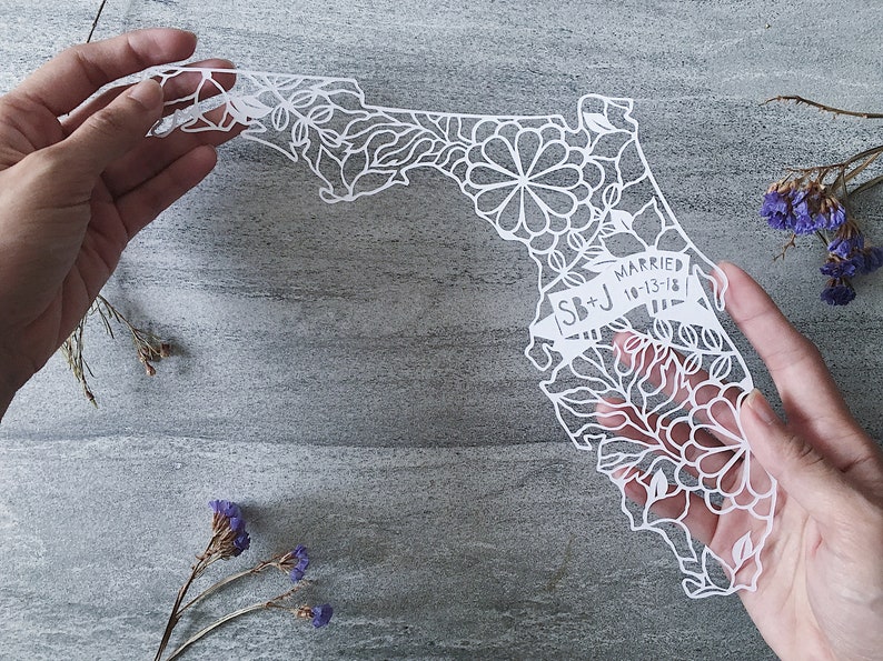 Wedding Papercut, Custom Valentine's Day Gift, Personalized Papercut Map, State Map Paper Art, Wedding Guestbook Alternative, State Cut-out image 7
