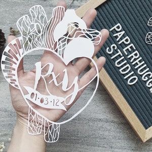 Personalized Papercut Heart, Custom Anniversary Wall Art, Engagement Gift, Valentine’s Day Artwork