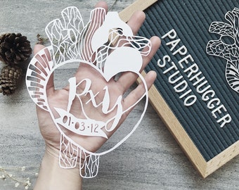 Personalized Valentine's Day Gift, Papercut Heart, Handcut Celebration Paper Art, Custom Anniversary Gift, Engagement Gift Wall Art