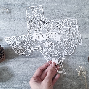 Personalized Engagement Gift, Custom Papercut Map, State Map Paper Art, Handmade Customized Gift, Cut-out Paper Art, Gift for Couples