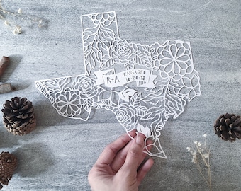 Personalized Engagement Gift, Custom Papercut Map, State Map Paper Art, Handmade Customized Gift, Cut-out Paper Art, Gift for Couples