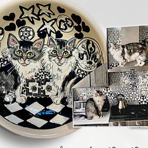 Ceramic Cat Bowl, Fine Art Ceramics, Uniquely Hand-Painted, Stunning Artwork to Display or Food and Water. Microwave/Dishwasher Safe.