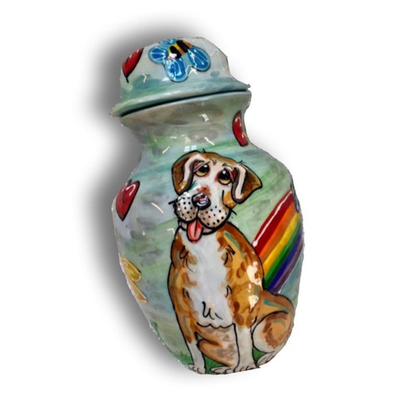 Ceramic Burial PET URN for Extra Large Dog 60lbs+ w/Custom Hand Painted Pet Portrait, Pet Memorial Keepsake Urn 4 Pet Cremains, Pottery Urn