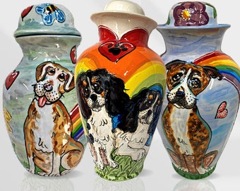 Personalized Dog Urn, Rainbow Dog Urn with Pet Portrayal, Large Dog Urn, Multiple Dog Urn, Pet Loss Memorial, Dog Cremation Ashes Urn