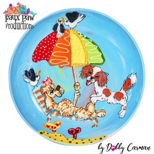 Debby Carman Pet Lover Gift Colorful Dog Platter Hand Painted Custom Ceramic Pasta Bowl Salad Serving Presentation Platter