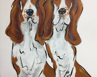 2 Basset Hound 24x36 Giclee/painting by FauxPaw Productions