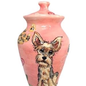 Dog Memorial Vase / Custom Hand Painted / Pet Urn / Loss of Pet / Ceramic Urn / Dog Ashes / Sympathy Gift / Pet Loss Portrayal Gift