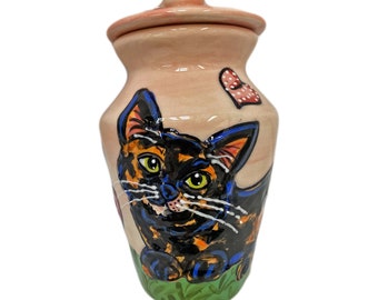 Extra Small, Custom Burial CAT URN Ceramic, Pet Ashes Keepsake, Ceramic Urn with Pet Portrait Hand Painted, Personalized Memorial Urn