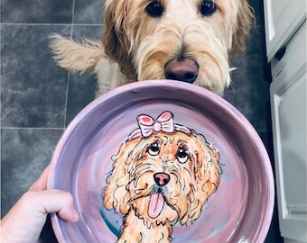 Pet Portrait Bowl x Faux Paw, Hand Painted, Large Ceramic Dog Bowl, Food & Water Bowl, Personalized, Dog Memorabilia, Dog Gift, Labradoodle