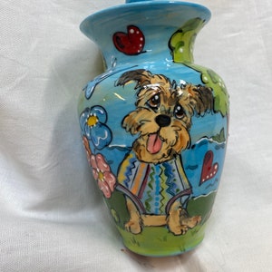 Custom Dog Urn for Ashes, Small Pet Urn Custom Hand-painted Dog Ashes, Yorkshire Terrier, Unique Dog Urn, Dog Loss, Rainbow Bridge Urn