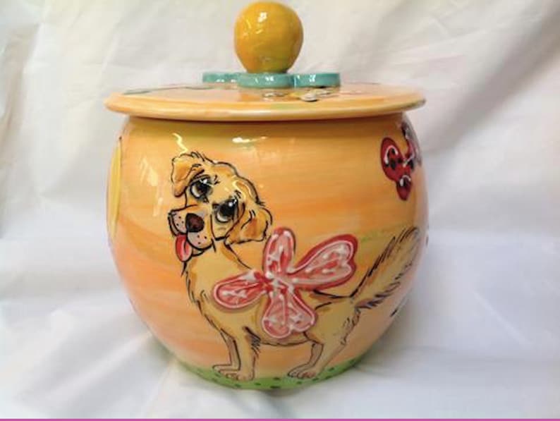 Hand Painted Ceramic Treat Jar / Dog Cookie Jar / Dog Pottery Etsy