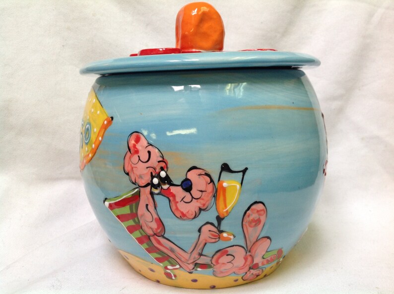 Hand Painted Ceramic Treat Jar / Cookie Jar / Whimsical Etsy