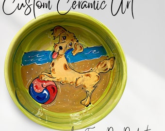 Personalized Pet Bowl, Dog Lover Gift, Most Beautiful Pet Bowls, Uniquely Hand Painted, Golden Retriever Dog Gift, Pet Photo Custom Art