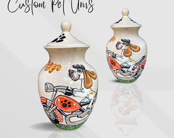 Hand-Painted Pet Memorial Urn, Custom Dog Portrait Keepsake