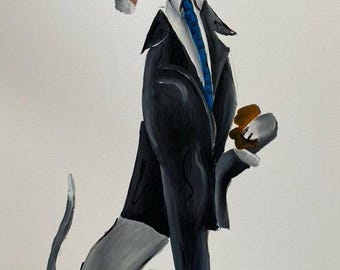 Greyhound Detective whimsical giclee 24x36 painting/home decor/wall art/home paintings/FauxPaw Productions