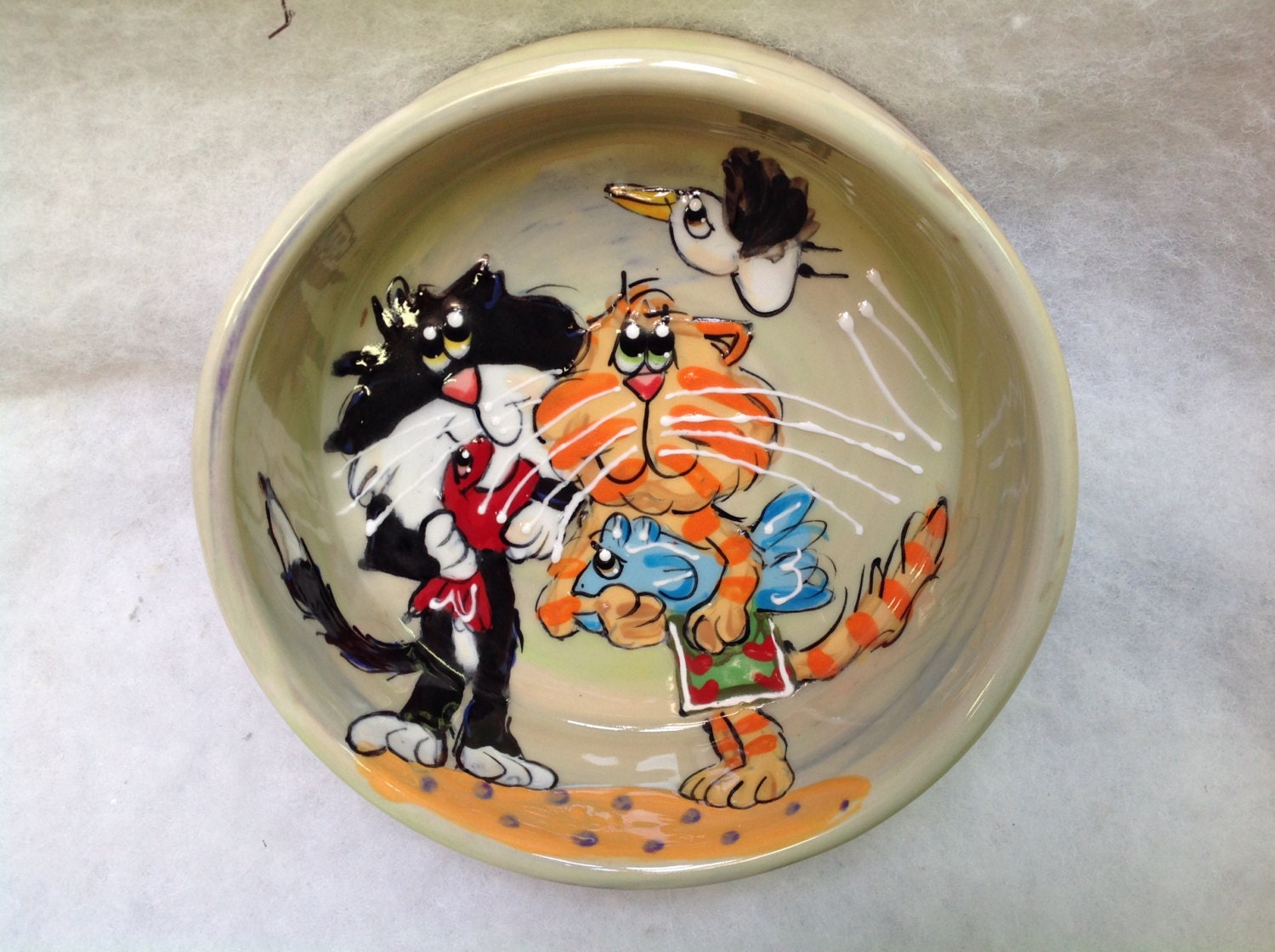 Hand Painted Cat Bowl / The Day's Catch / Etsy