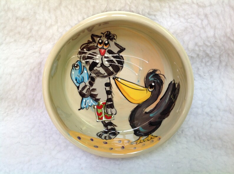 Hand Painted Cat Bowl / MY Fish / Debby Carman/ Etsy