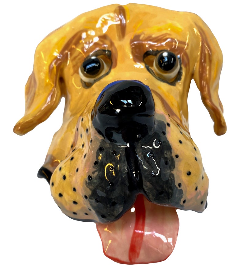 Hand Painted Ceramic Dog Face / Dog head sculpture / Boston Etsy