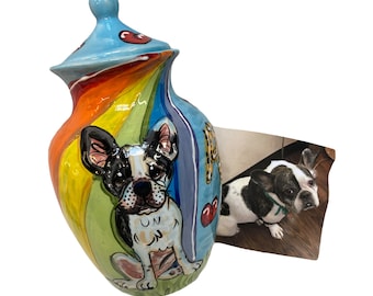 Personalized Urn for Pet Ashes, Dog Memorial Urn, Pet cremains urn, French Bulldog Memorial Keepsake,