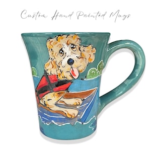 Golden Doodle Mug, Boating Dog, Worlds Most Beautiful Pet Ceramics
