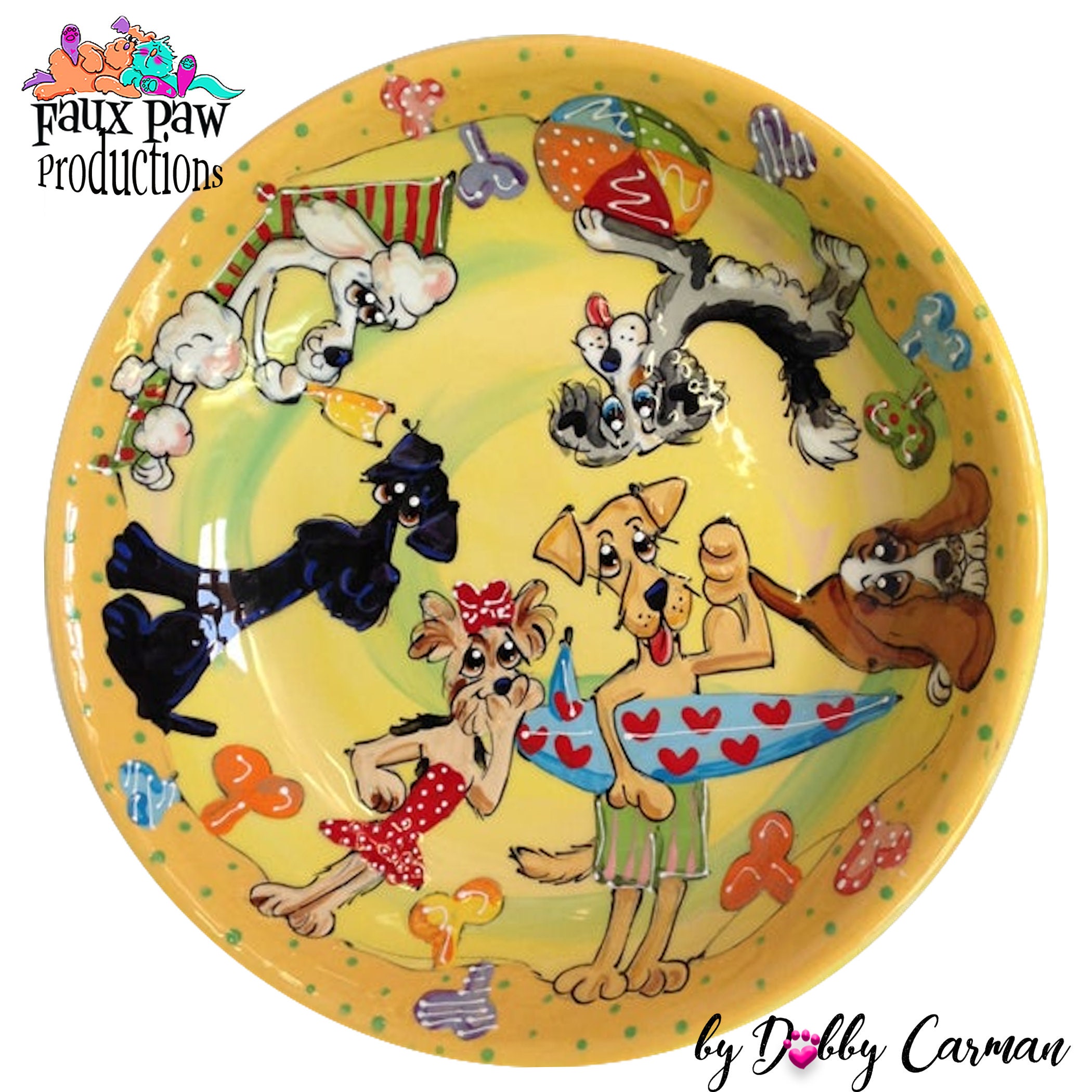 Debby Carman Pet Lover Gift Colorful Dog Platter Hand Painted Custom Ceramic Pasta Bowl Salad Serving Presentation Platter