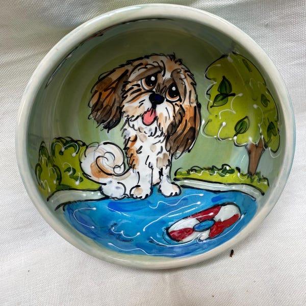 Cuenco para perro Shih Tzu, cuenco de cerámica para perro Shih Tzu de Faux Paw: diseño personalizado de tu perro con foto y nuestra original interpretación.