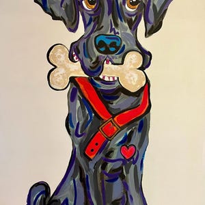 Black Labrador with bone painting 72x48/Labrador art/dog artwork/ paintings for home decor/