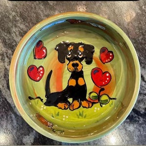 Dog Bowl / Custom / Art / Personalized / Doxie Pet Bowl / Ceramic / Dachshund /  Dog Food Bowl / Gift