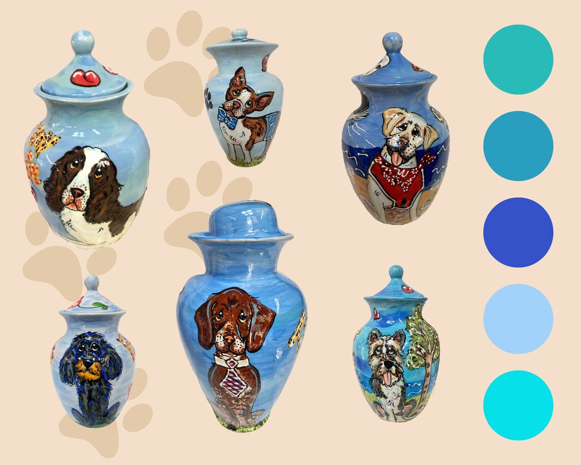Dog Memorial Vase / Custom Hand Painted / Pet Urn / Loss of Etsy