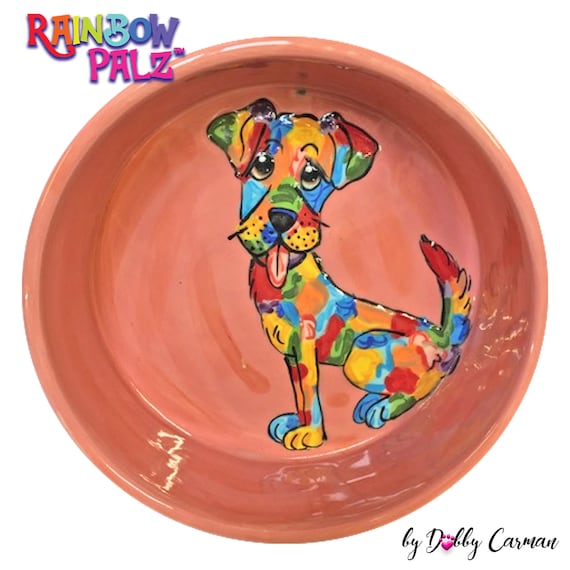 Dog Portrait Artist Debby Carman Custom Pet Bowl x FauxPaw Productions Whimsical Dog Ceramic Dog Bowl Large Water Dish Labrador Gift