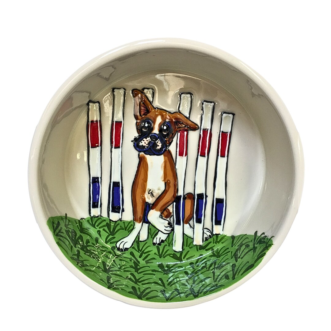 Boxer Dog Bowl, Show Dog, Boxer Dog Award, Ceramic Dog Bowl Hand