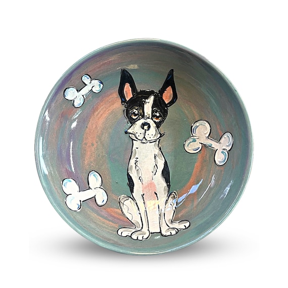 Boston Terrier Food and Water Bowl Handmade and Personalized Unique Pet Art Keepsake Ceramic Wall Art Conformation Show Trophy Etsy