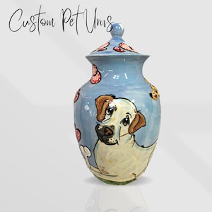 Ceramic Burial PET URN, Large Pet Ashes 40-60lbs,Personalized Portrait, Urn for Pet Ash Cremains, Memorial Urn for Beloved Pet, Labrador