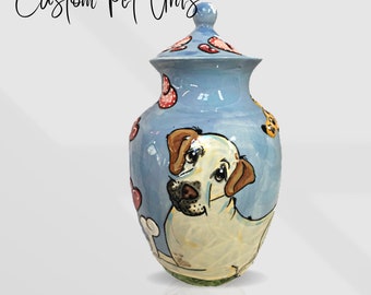 Ceramic Burial PET URN, Large Pet Ashes 40-60lbs,Personalized Portrait, Urn for Pet Ash Cremains, Memorial Urn for Beloved Pet, Labrador