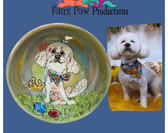 Custom Dog Bowl x Faux Paw, Hand-Painted by Debby Carman, Ceramic Pet Bowl, Food & Water Bowl, Dog Memorabilia, Personalized Dog Gift