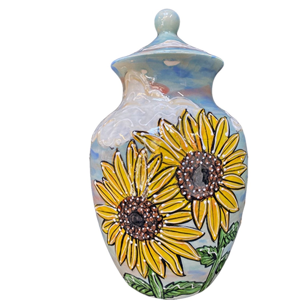 Sunflower Urn, Madetoorder Custom Handpainted Urn for Ashes, All Sizes, Colorful Memorial Urn
