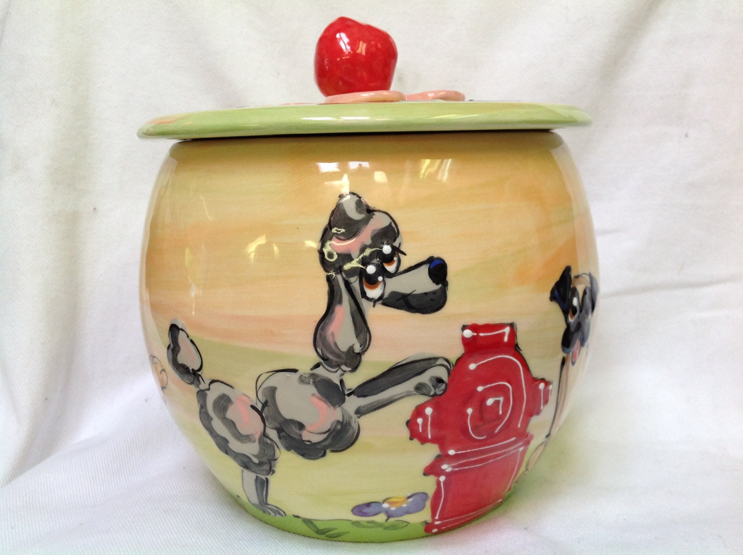 Hand Painted Ceramic Treat Jar / Cookie Jar / Whimsical dog / Etsy
