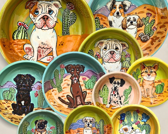 Pet Portraits Uniquely Hand-Painted on Ceramic Pet Bowl. Stunning Artwork for Display or Food and Water. Microwave & Dishwasher Safe.