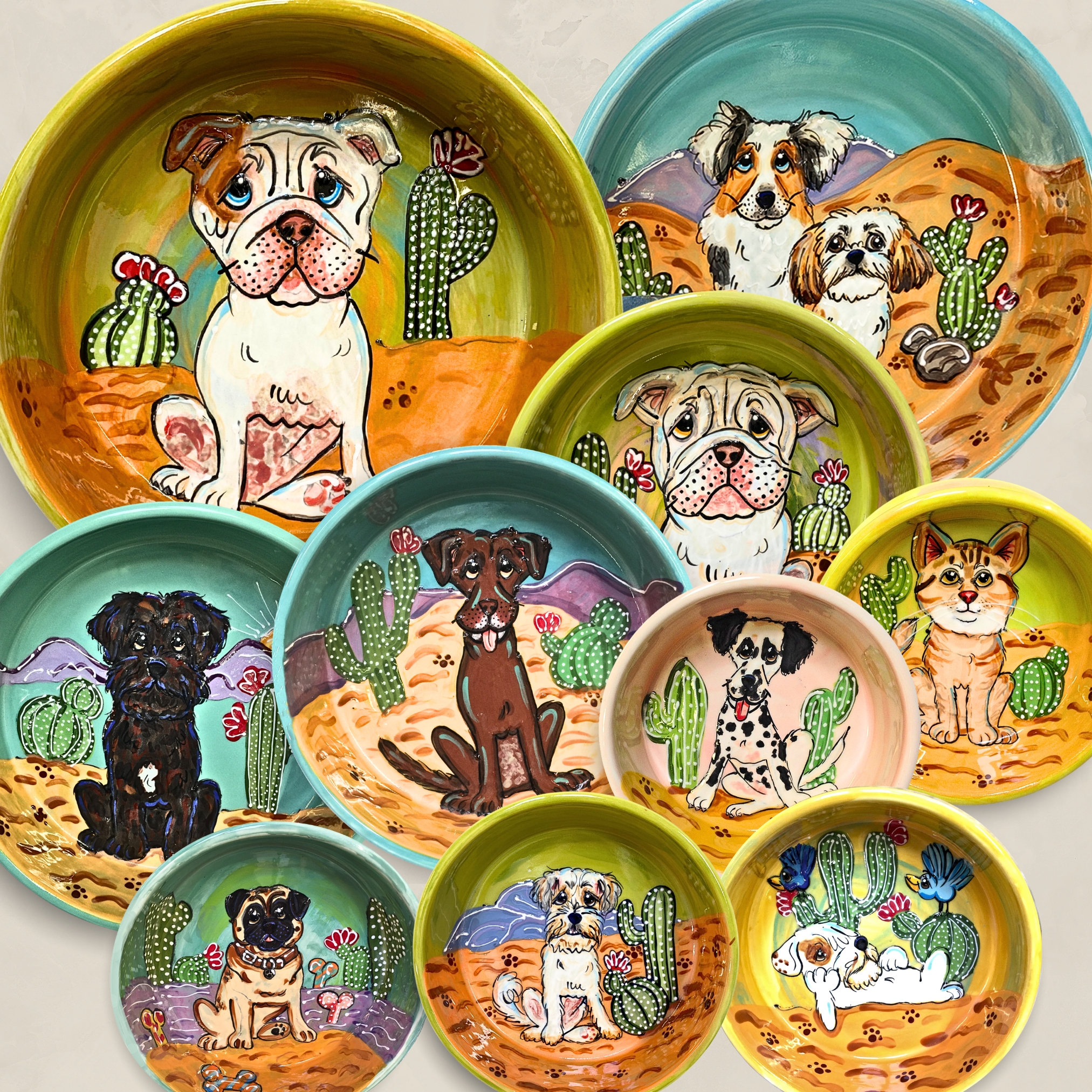 Custom Big Dog Pet Food Bowl, Ceramic Pottery Personalized Dog