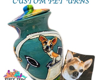 HAND PAINTED Small Urn Custom Designed x FauxPaw Productions | Small Dog Ashes, Rainbow Bridge, Unique Pet Loss Urn, Dog Memorial, Chihuahua