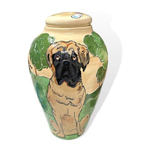 Painted Pet Urn, Custom from Photo, XL Large Dog Urn, Urn for Pet Ashes, Personalized Pet Memorial, Pet Loss, Large Dog Ashes, Mastiff Art