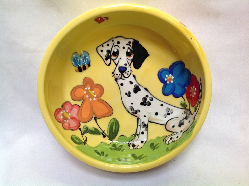 Hand Painted Dog Bowl / Whimsical Dog / Dalmatian / Ceramic Etsy