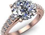 Chiara Moissanite Forever One Hearts Arrows Diamond Accented Preset Peg Setting with Prong Set Diamond Shoulder Ring