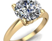 Gloria Round Forever One Moissanite High Shoulder 4 Prong 4 Surprise Bezel Filigree Engagement Ring
