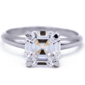 Asscher Moissanite 14k White Gold 4 Prongs FANCY Solitaire Ring