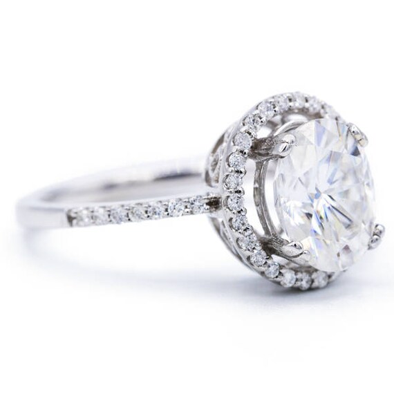 9x7mm Oval Moissanite 14K WeiBgold Diamant Halo und filigrane Korb Design Ring 2 45 CTTW Etsy