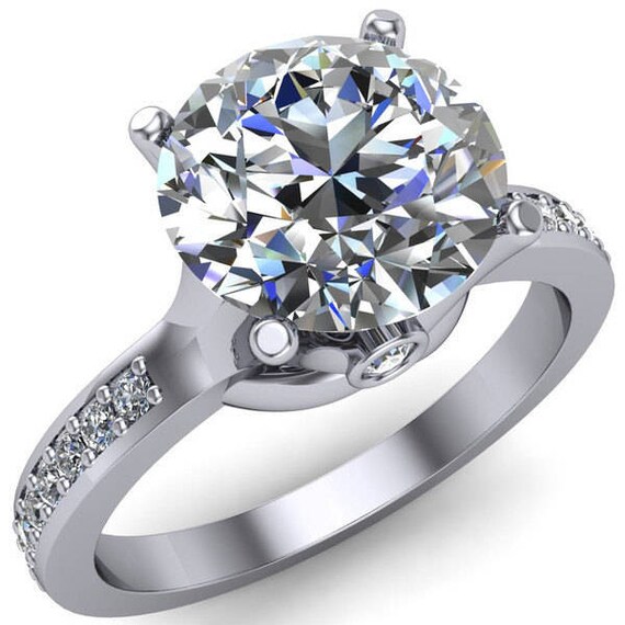 Nila Round Forever One Hearts Arrows Moissanite Diamond Accented Preset Peg Setting With Diamond Shoulder Princess Ring Etsy Canada