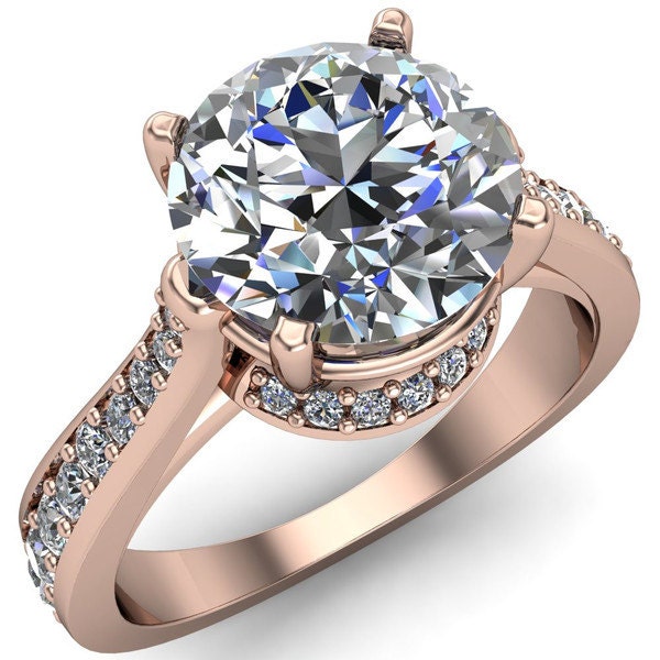 Zora Round Moissanite 4 Prong Wire Basket Under Diamond Halo Ring