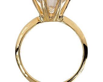 Charles & Colvard Round Moissanite 14K Yellow Gold 6 Prongs Royal Crown Setting Solitaire Ring - Forever One